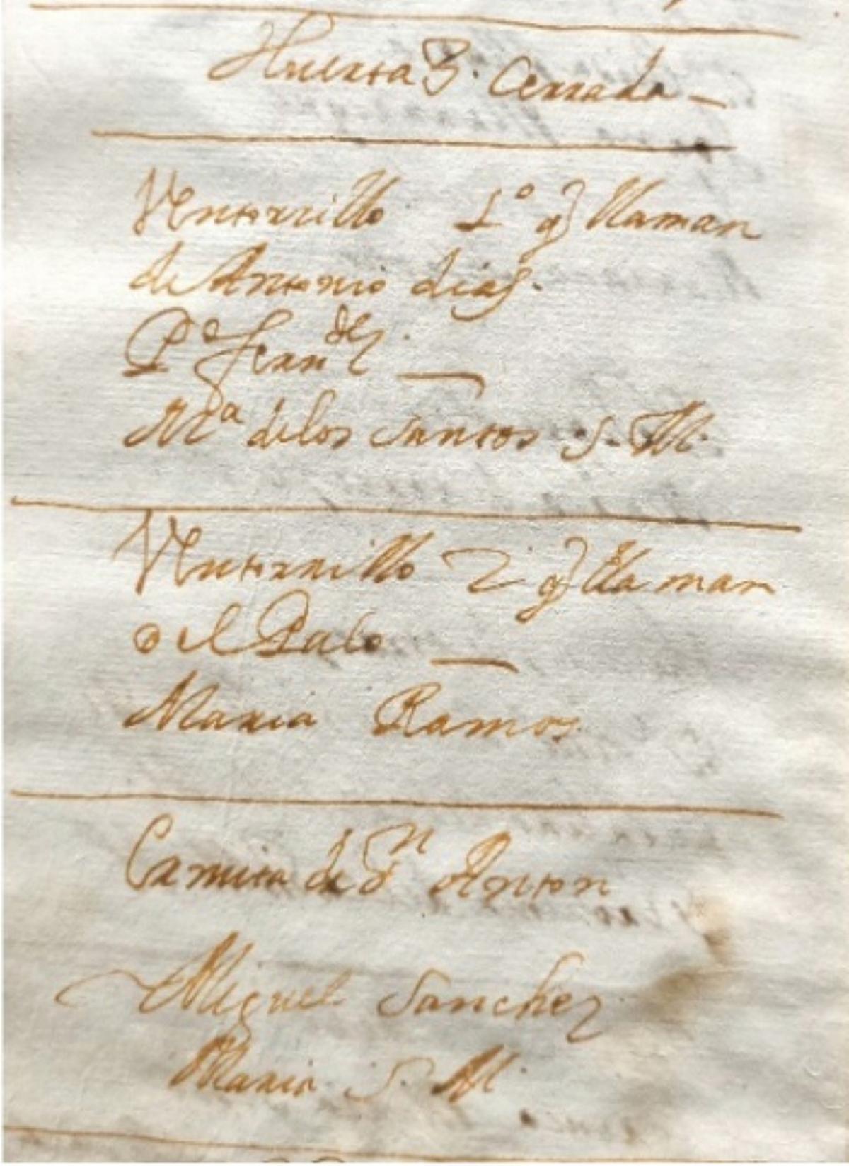 Documento de 1699 en el que aparece el «Ventorrillo que llaman el Palo».