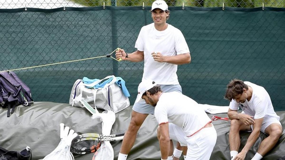 Nadal, Ferrer y Feliciando López, entrenándose en Wimbledon.