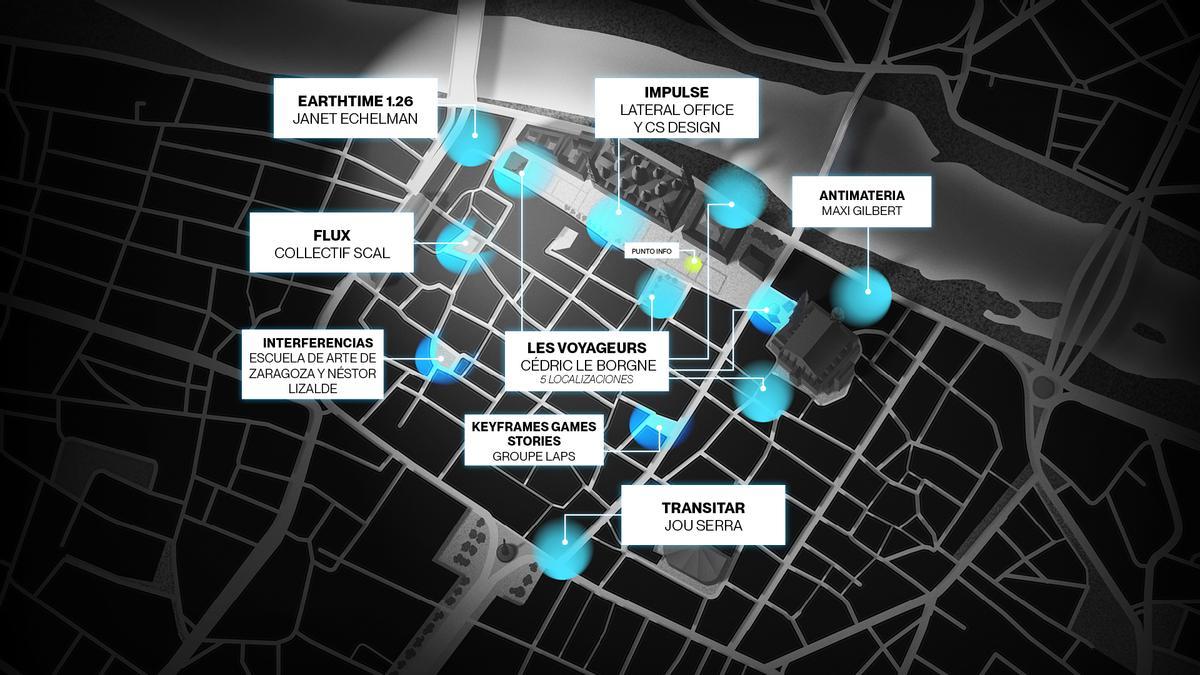 El mapa con las intervenciones artísticas del Zaragoza Luce 2026.