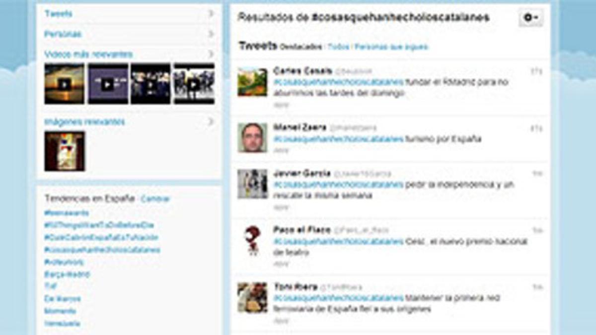 Algunos de los mensajes que se pueden leer bajo el 'hashtag' #cosasquehemoshecholoscatalanes.