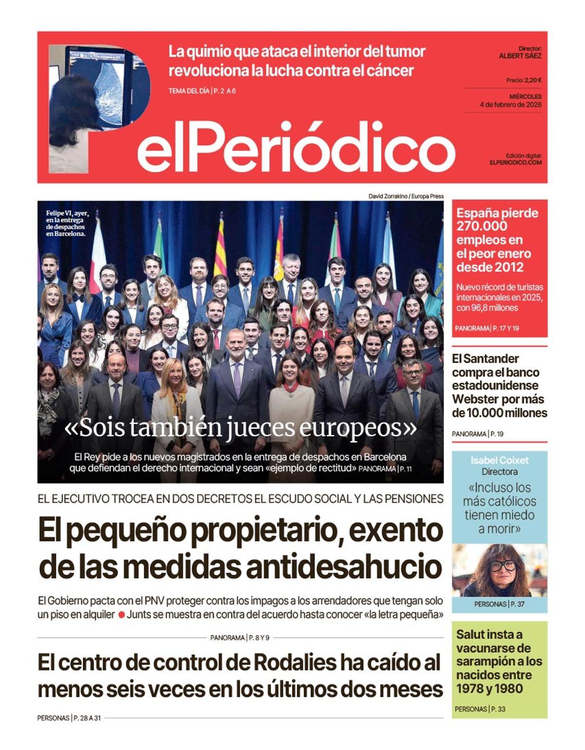 La portada de EL PERIÓDICO del 4 de febrero de 2026