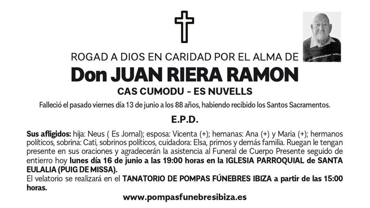 Esquela Juan Riera Ramón