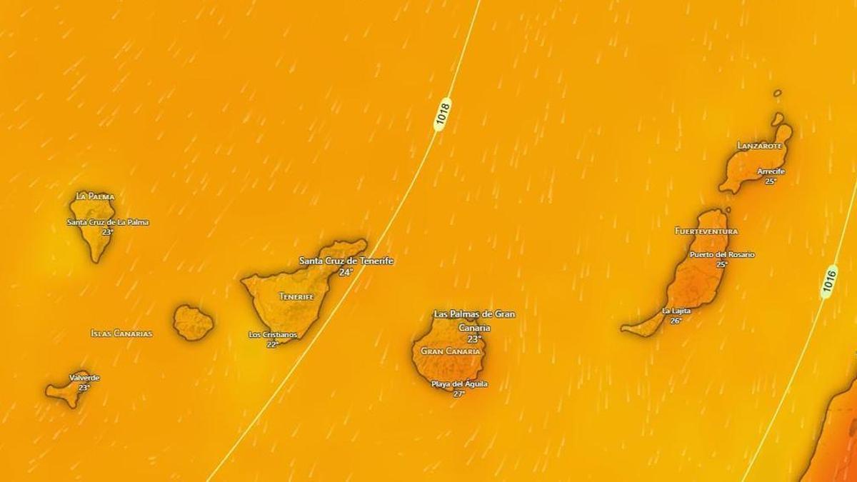 Tiempo de hoy a las 12.00 horas según Windy