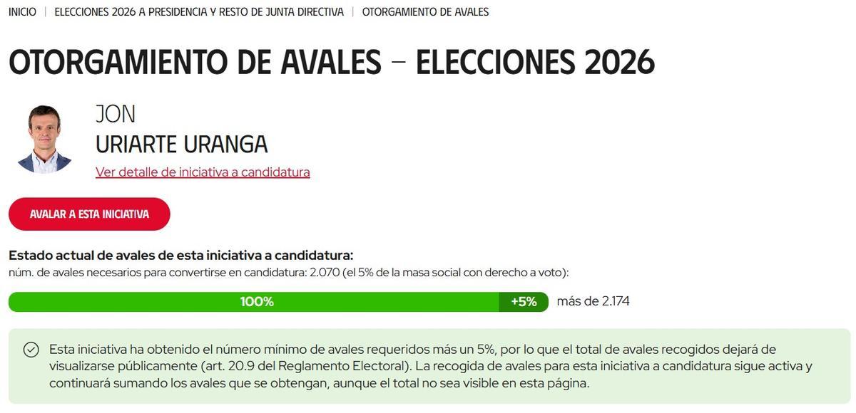 Los avales a la candidatura de Jon Uriarte a la presidencia del Athletic.