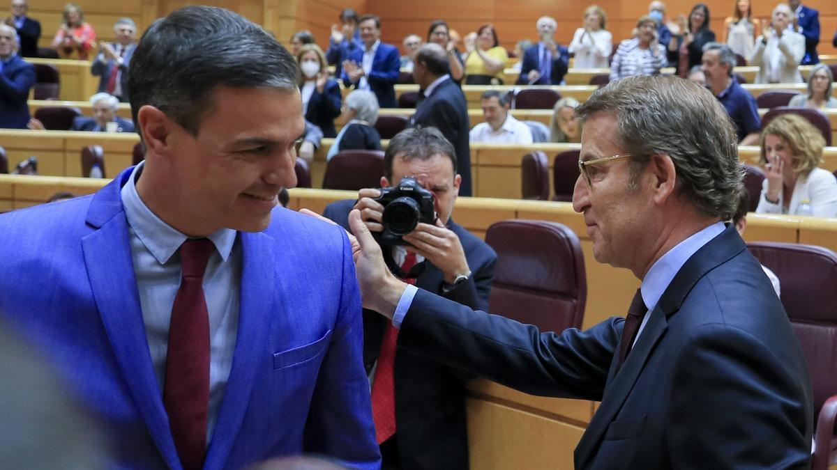 Pedro Sánchez y Alberto Nuñez Feijóo, en el Senado.