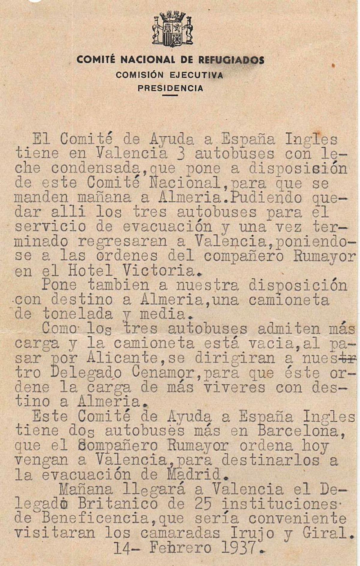 Comunicación del Comité de Refugiados.