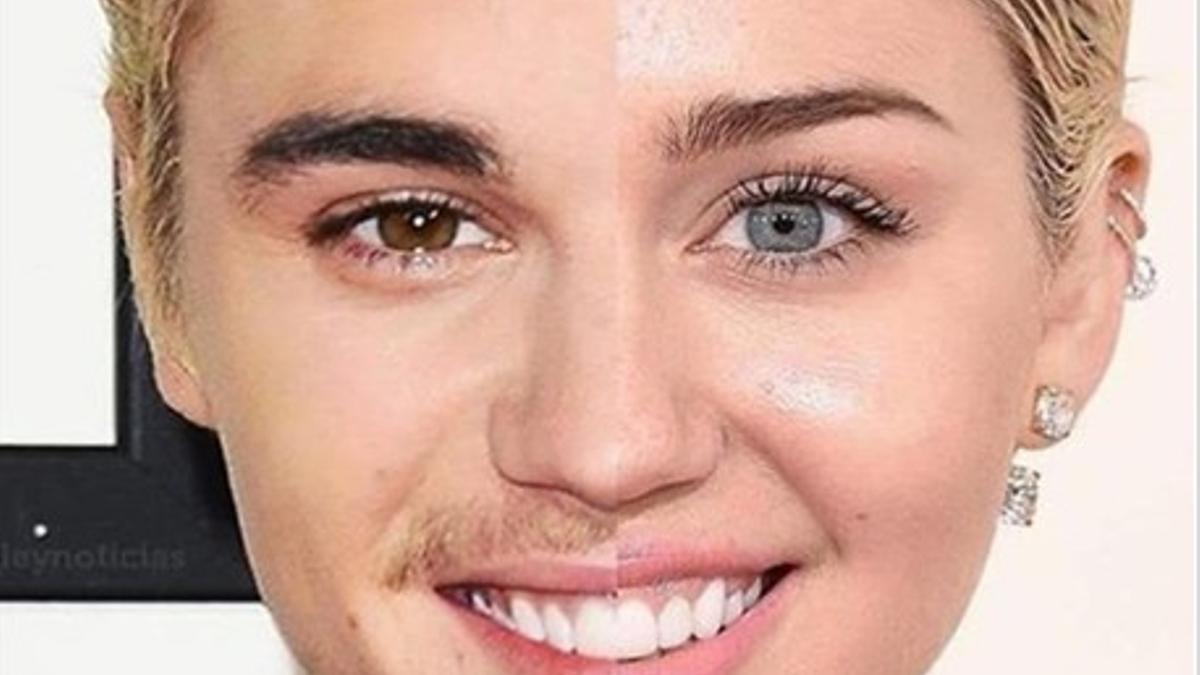 Miley Cyrus felicita a Bieber on un divertido fotomontaje en el que parecen dos clones
