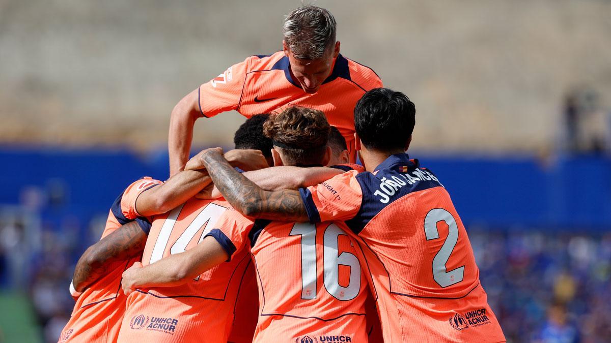 El Barça celebra el gol de Marcus Rashford