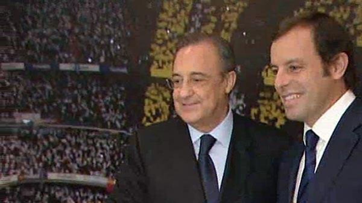 Els presidents del Madrid i del Barça, Florentino Pérez i Sandro Rossell, s’han trobat en el tradicional dinar abans del partit.
