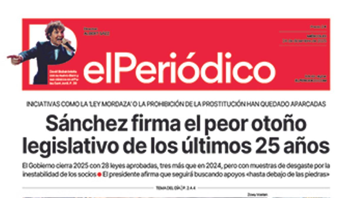 La portada de EL PERIÓDICO del 24 de diciembre de 2025