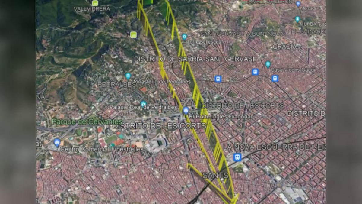 El recorrido del dron sobre Barcelona, detectado con el sistema Kuppel.