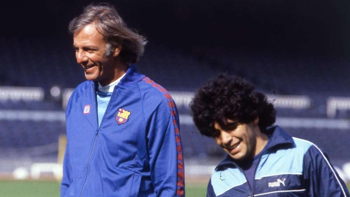 Menotti y Maradona, durante su etapa en el F.C. Barcelona