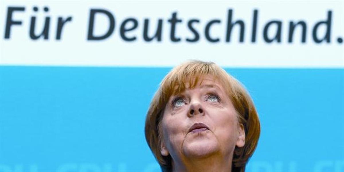 La cancellera Angela Merkel, durant una rodade premsa, ahir a Berlín.