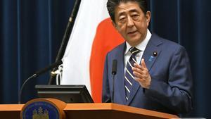 28/03/2020 28 March 2020, Japan, Tokyo: Japanese Prime Minister Shinzo Abe speaks during a press conference regarding the measures taken to battle the spread of coronavirus. Photo: Ramiro Agustin Vargas Tabares/ZUMA Wire/dpa
