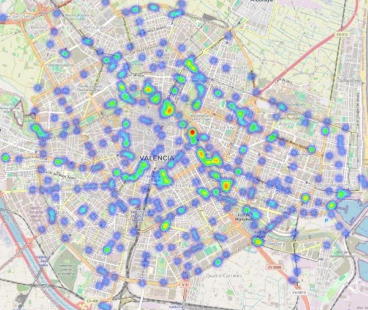 Los accidentes de patinetes están repartidos por la ciudad, aunque en el cauce del río y aldedeores hay mucha concentración