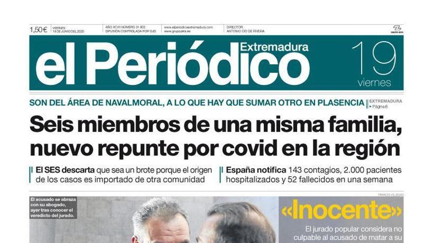 Esta es la portada de EL PERIÓDICO EXTREMADURA correspondiente al día 19 de junio del 2020