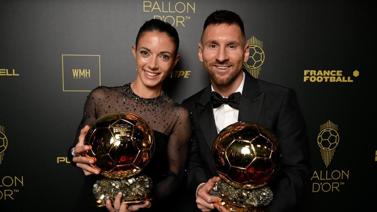 Aitana y Messi posan con el Balón de Oro
