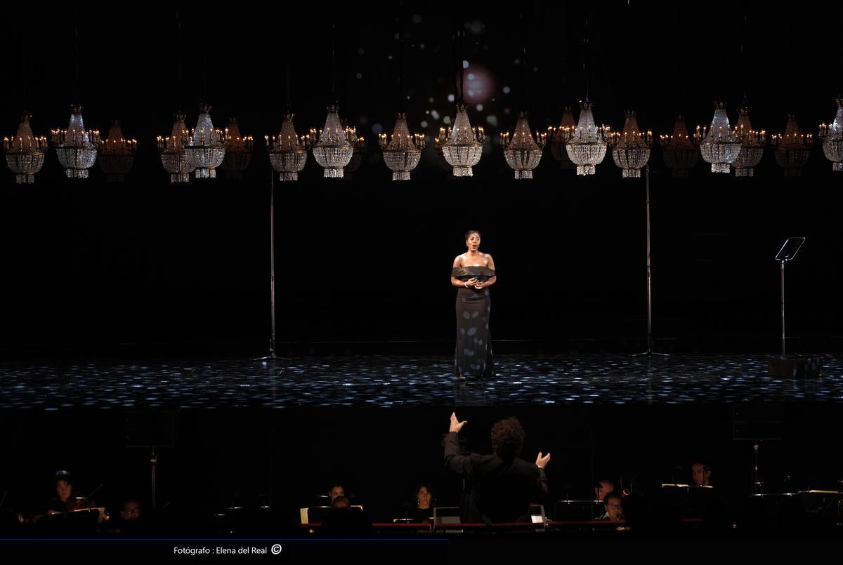 La soprano británica Nardus Williams, premio a la estrella emergente, durante su actuación en la gala de los International Opera Awards, este lunes en el Teatro Real.