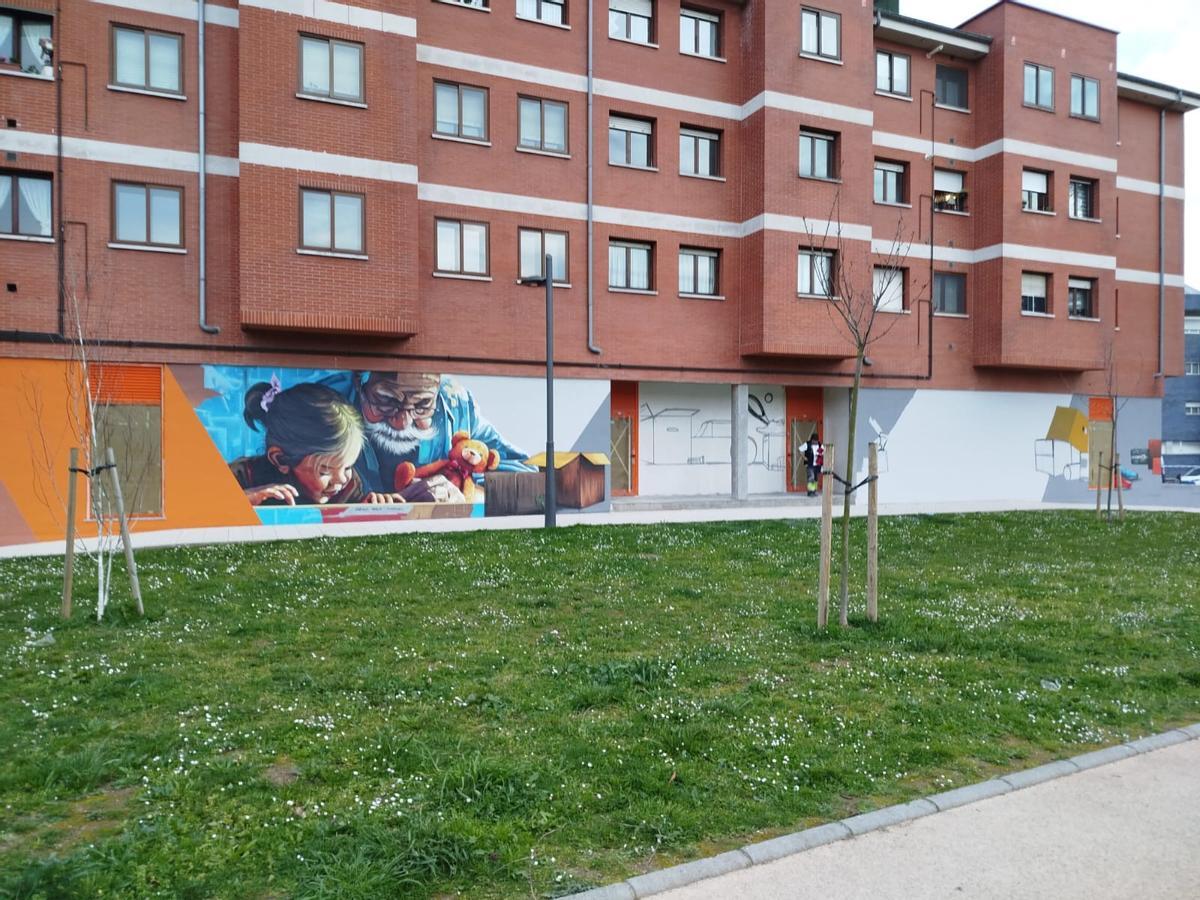 El mural que se está haciendo en Ventanielles.