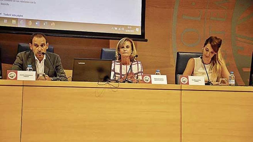 La fiscal GarcÃ­a Guillot (c) junto a Javier FernÃ¡ndez y Blanca Llopis, ayer durante su conferencia.