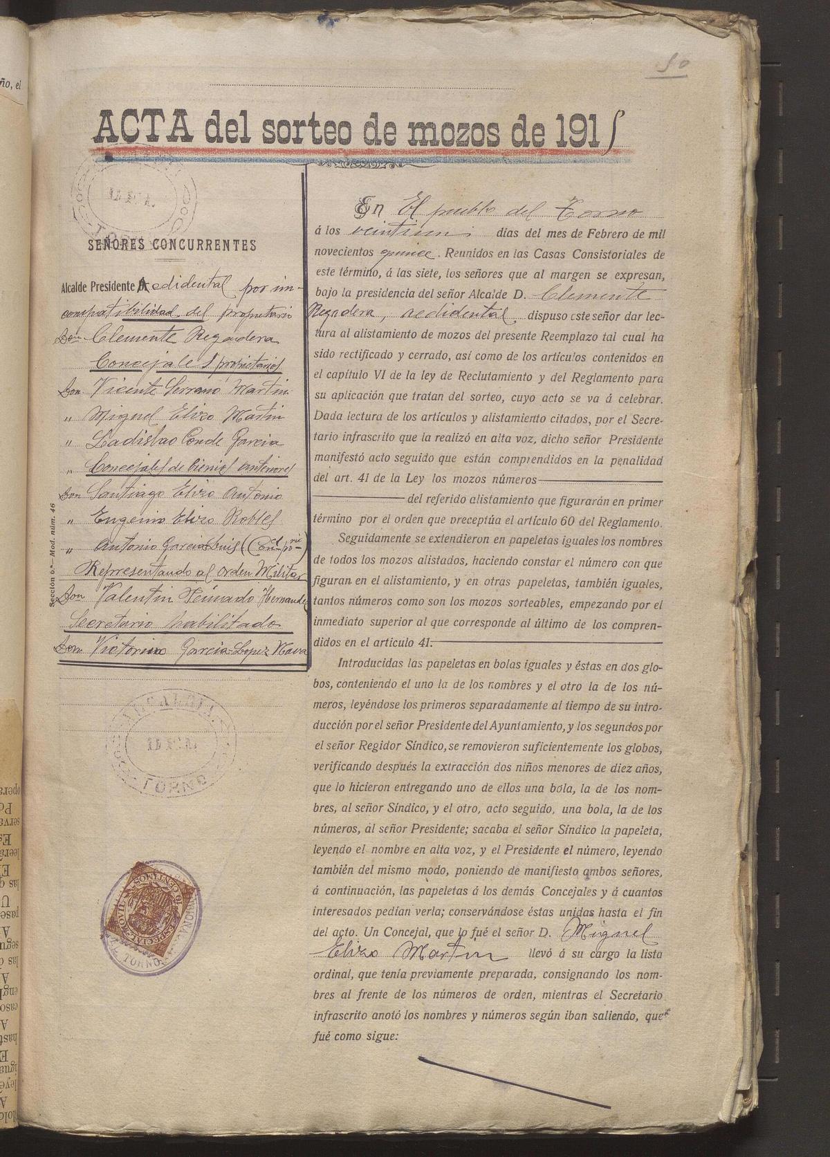 Imagen del acta del sorteo de mozos.
