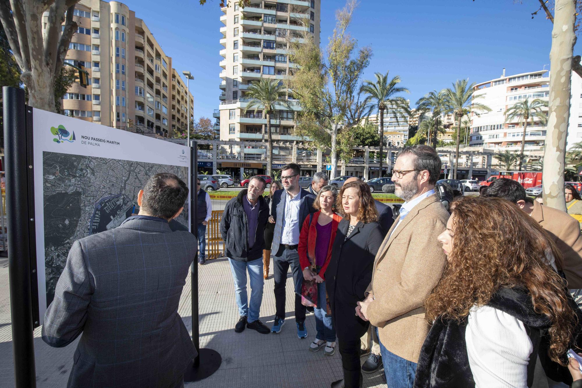 La presidenta del Govern, el alcalde de Palma y la APB visitan los avances de las obras del paseo Marítimo de Palma