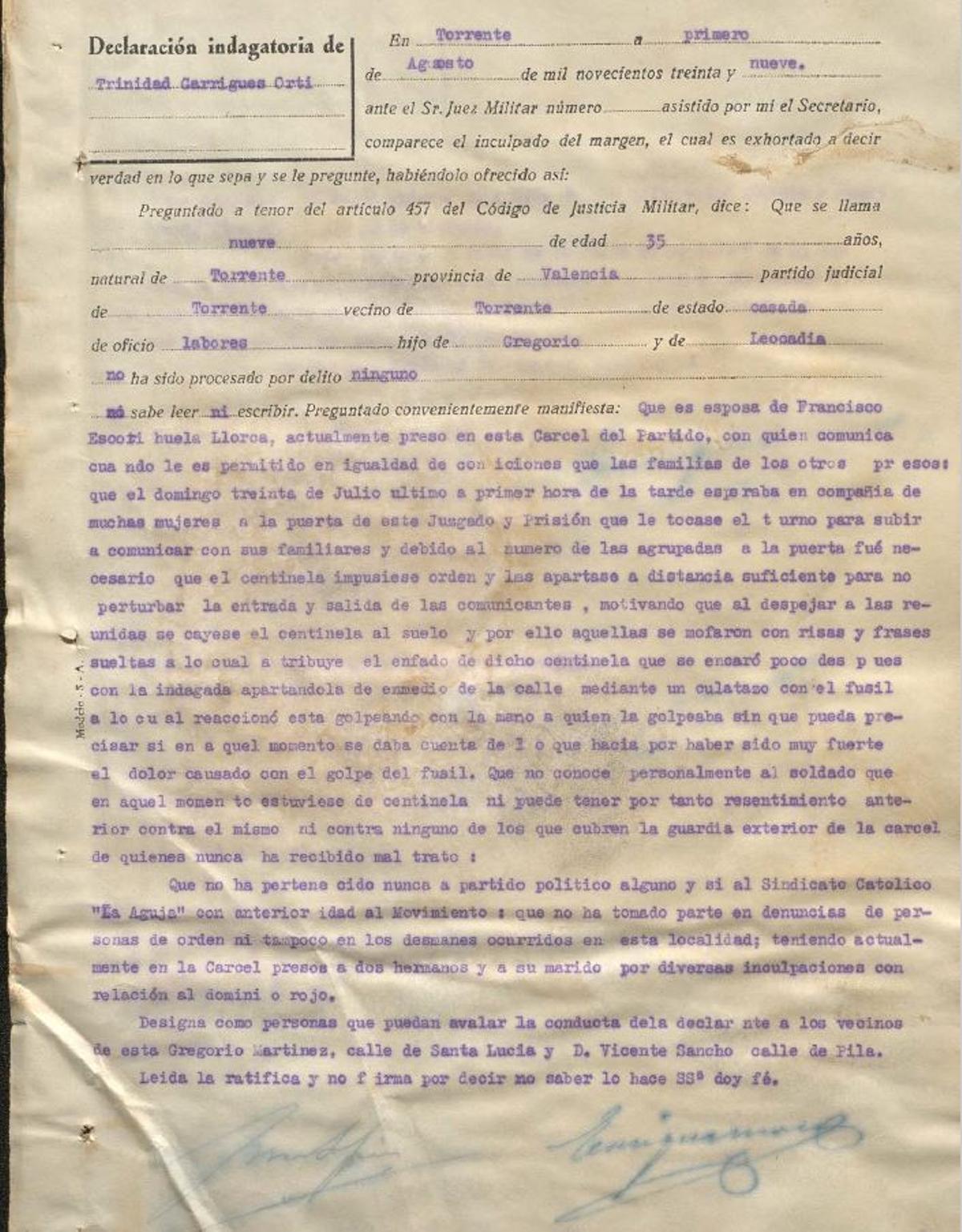 Declaración de Trinidad Garrigues.
