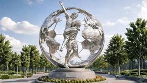 Recreación virtual de la estatua del abrazo entre Messi y Ronaldinho que acogerá Castelldefels.
