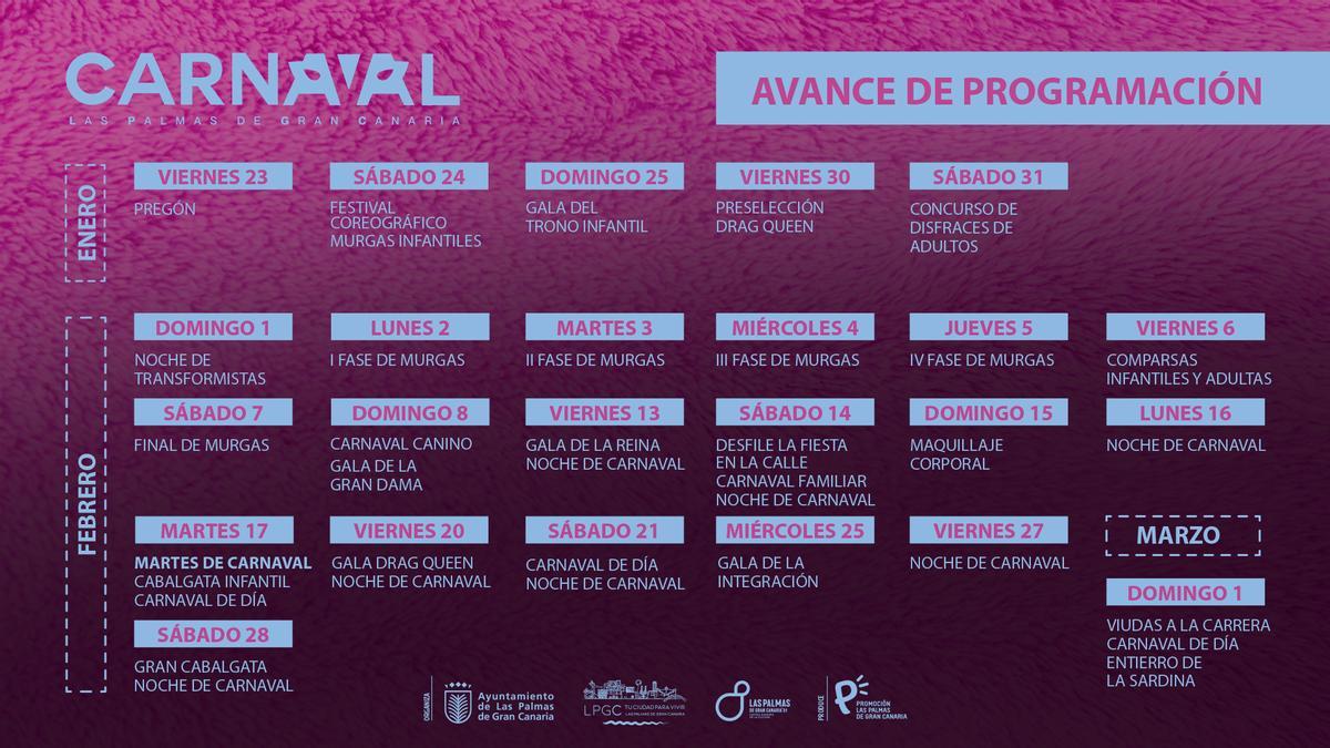 Calendario del programa carnaval 2026