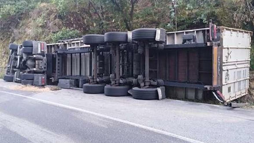 Un camión volcó el viernes en este vial. // Faro