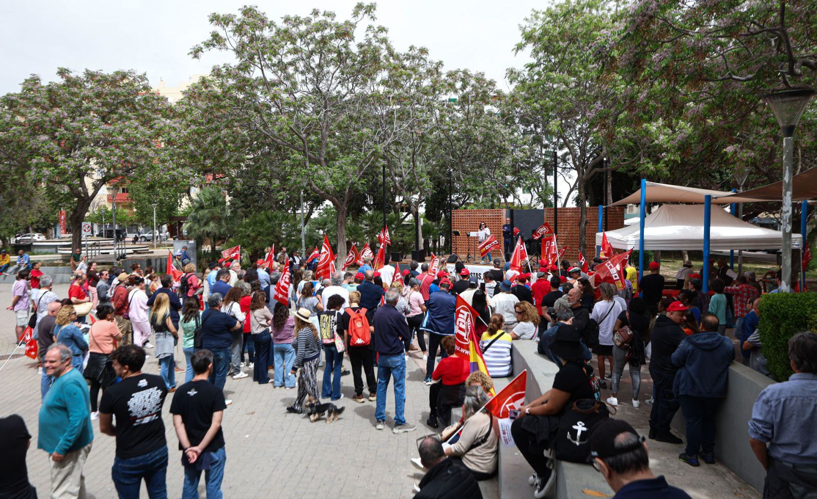 Imagen de la concentración de este año por el Día del Trabajador (1 de mayo), en el parque de la Paz de Vila.