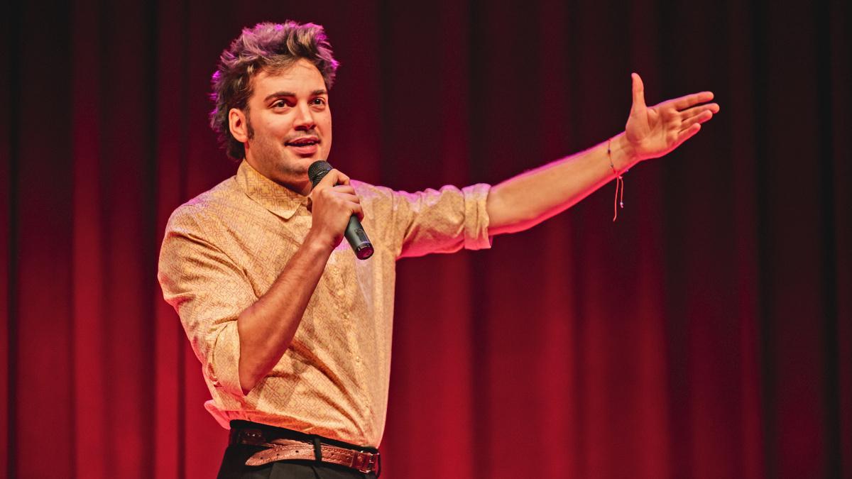 Pablo Meixe, humorista, en su show en Vigo, el día previo a actuar en Santiago..
