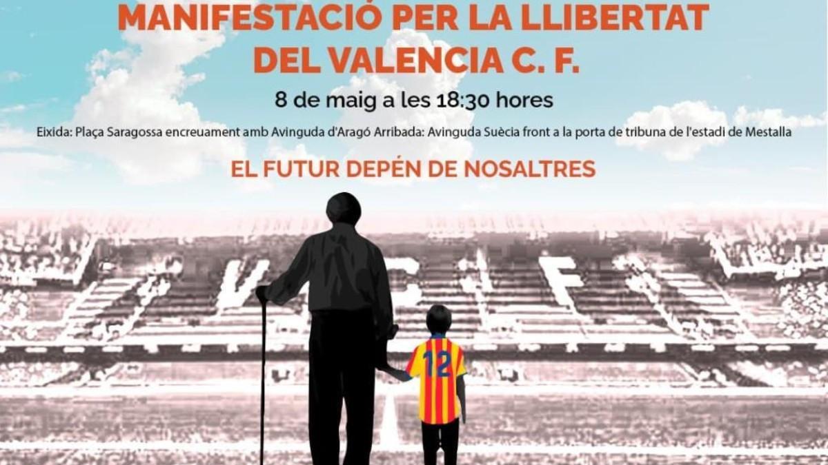 Cartel de la convocatoria &quot;Manifestació per la llibertat del Valencia CF&quot;