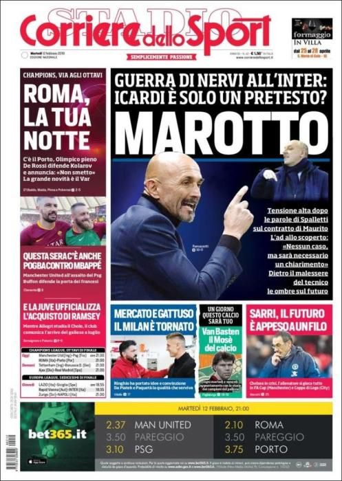 Portada CORRIERE DELLO SPORT martes 12 de febrero