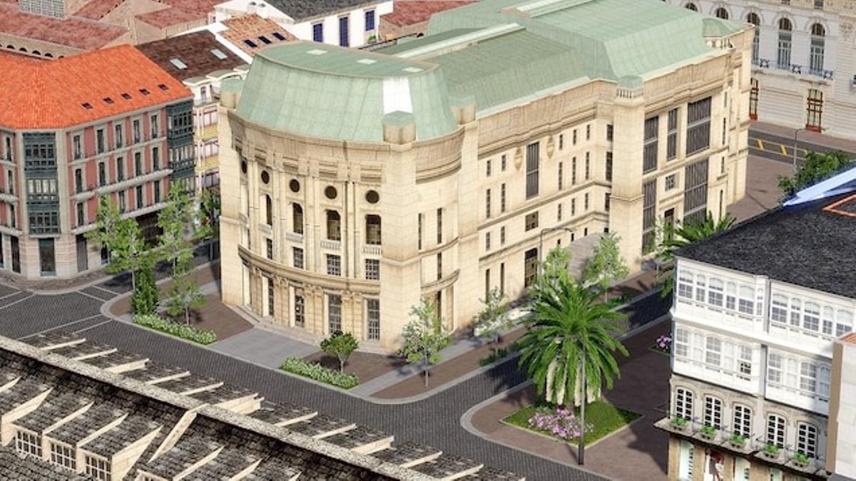 El teatro García Barbón recreado en el Cities Skylines