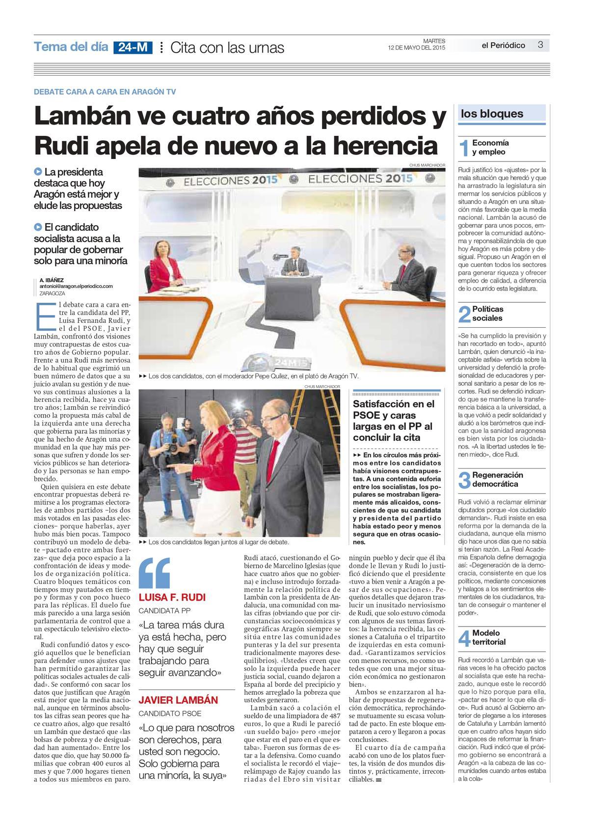 Así contó EL PERIÓDICO DE ARAGÓN en 2015 el cara a cara entre Rudi y Lambán.
