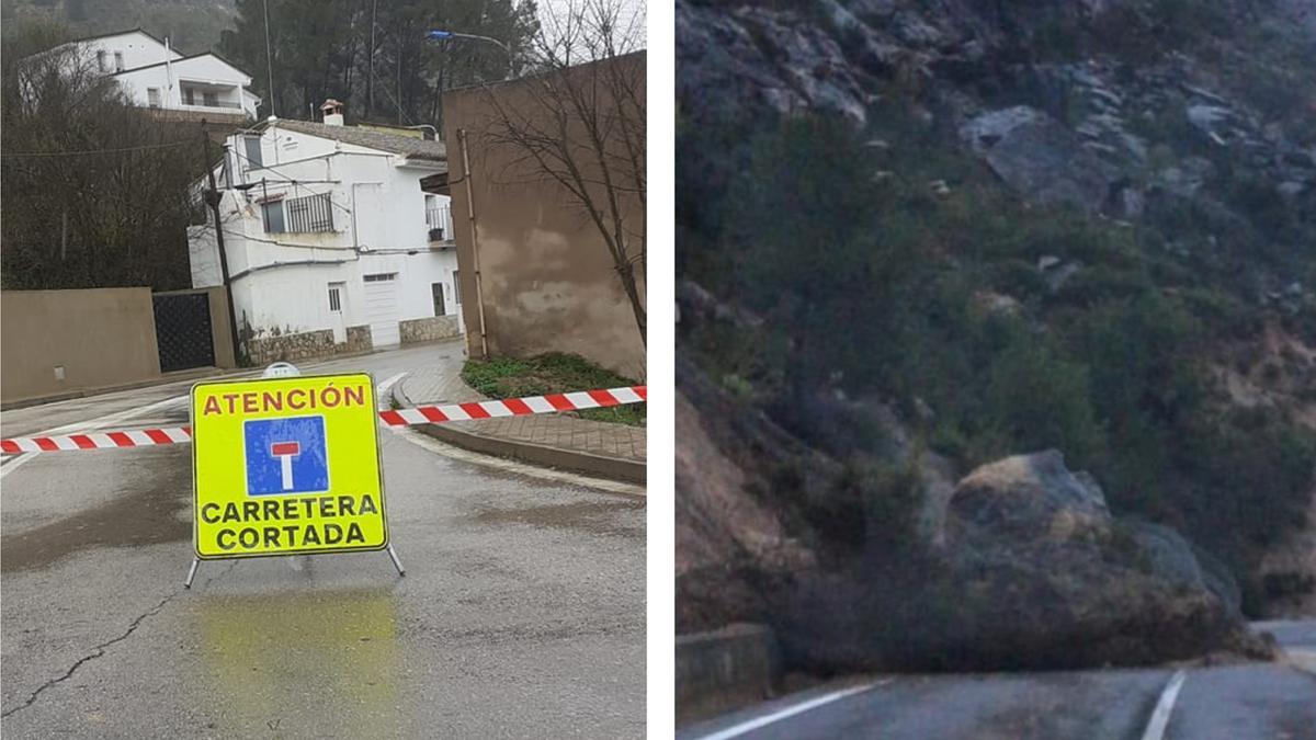 Acceso cortado de la CV-425 y desprendimiento de una roca en una carretera cercana a Millares.