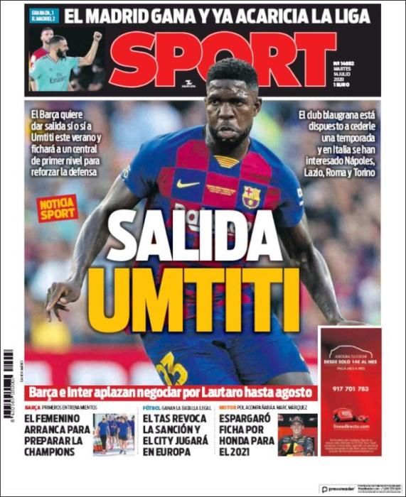 Portada SPORT martes 14 julio 2020