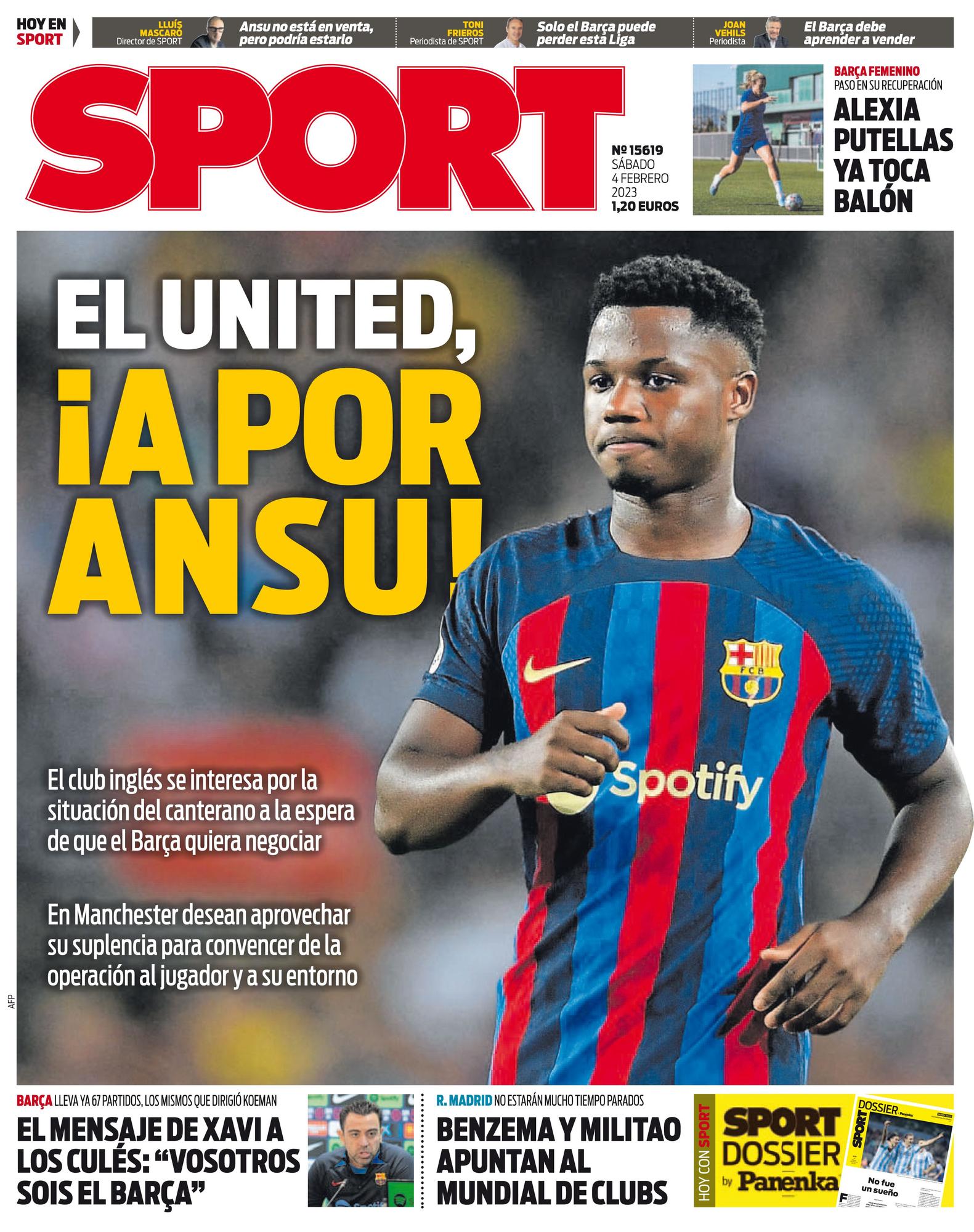 Esta es la portada SPORT, hoy sábado 4 de febrero de 2023