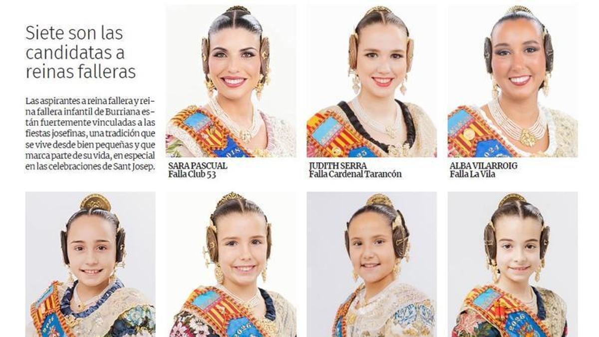 Estas son las candidatas a reinas falleras de Burriana para el 2027
