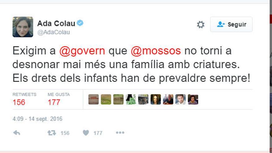 Picabaralla a Twitter entre Colau i els Mossos per un desnonament