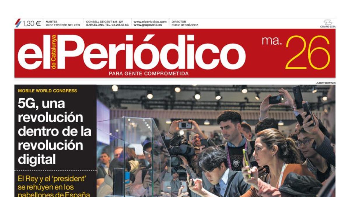 La portada de EL PERIÓDICO del 26 de febrero del 2019