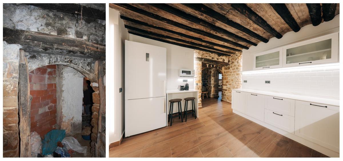 Antes y después de la entrada a la cocina.