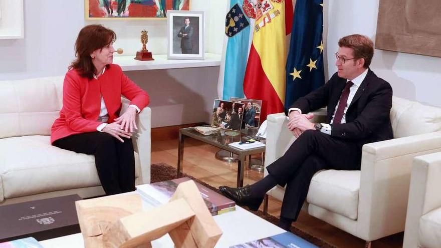 Platero y Feijóo, durante la reunión de ayer en Santiago.