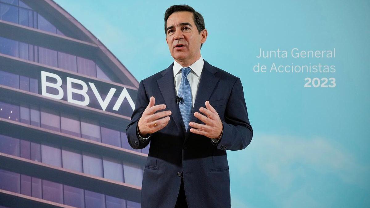 El presidente del BBVA, Carlos Torres Vila, en la junta de accionistas.