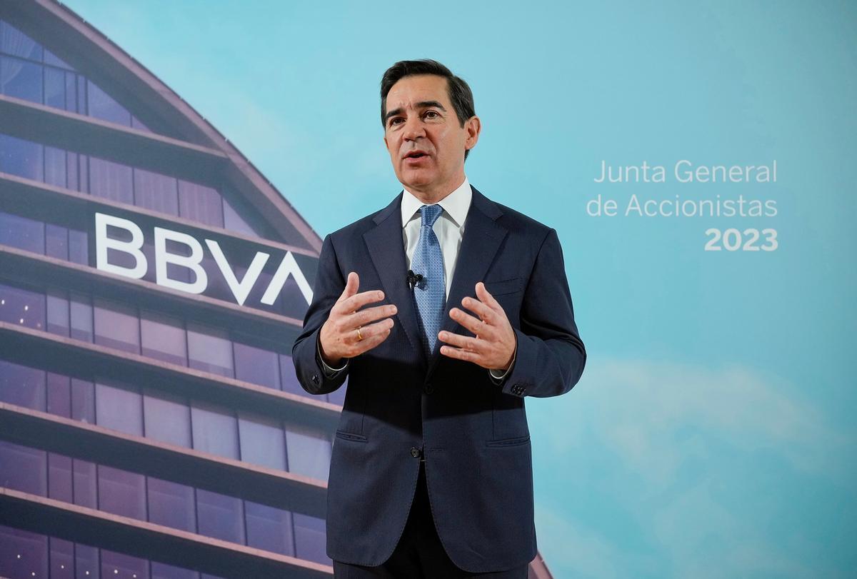 El presidente del BBVA, Carlos Torres Vila, en la junta de accionistas.