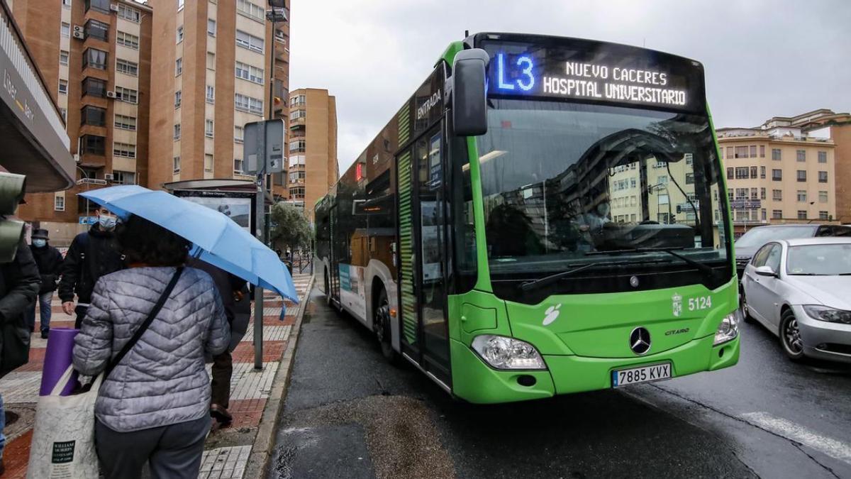 Bus urbano en el centro de Cáceres.