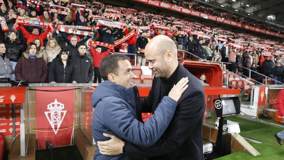 Borja Jiménez, entrenador del Leganés, Miguel Ángel Ramírez, técnico del Sporting.