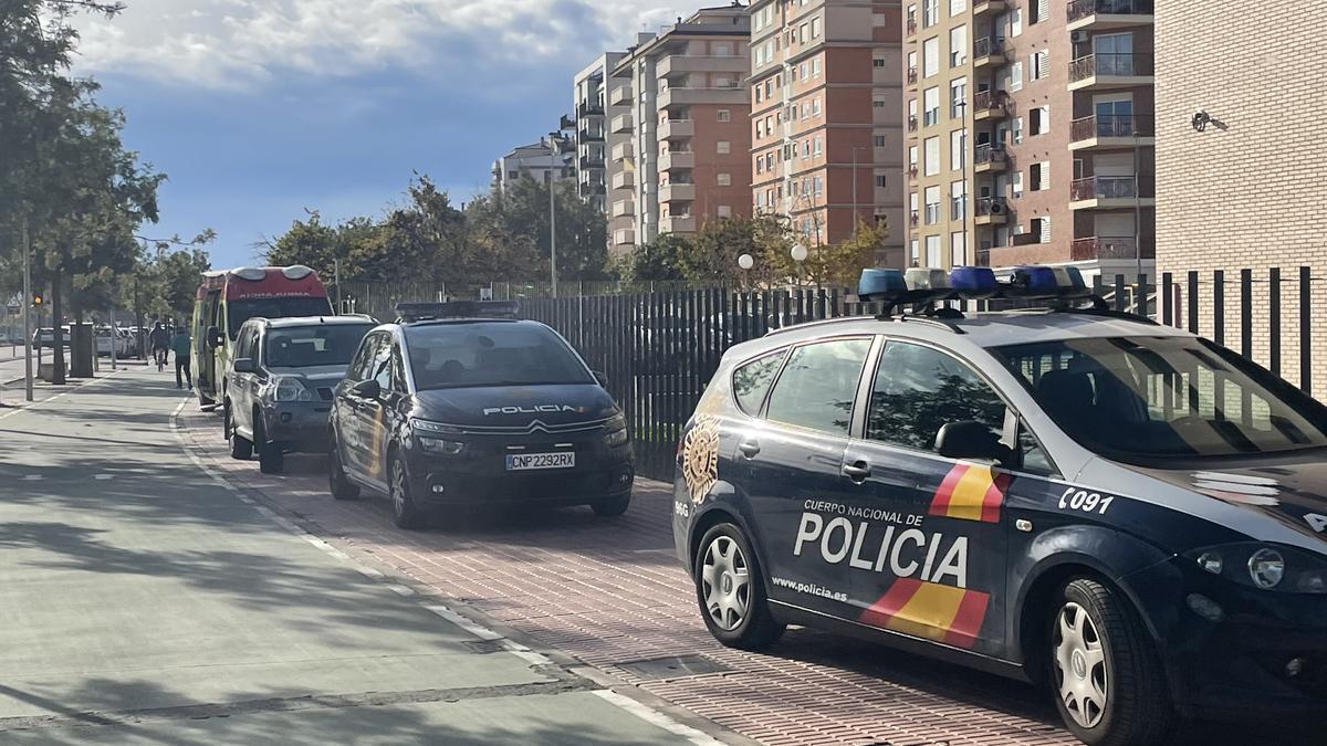 Coches de Policía Nacional a la entrada de la Audiencia Provincial.