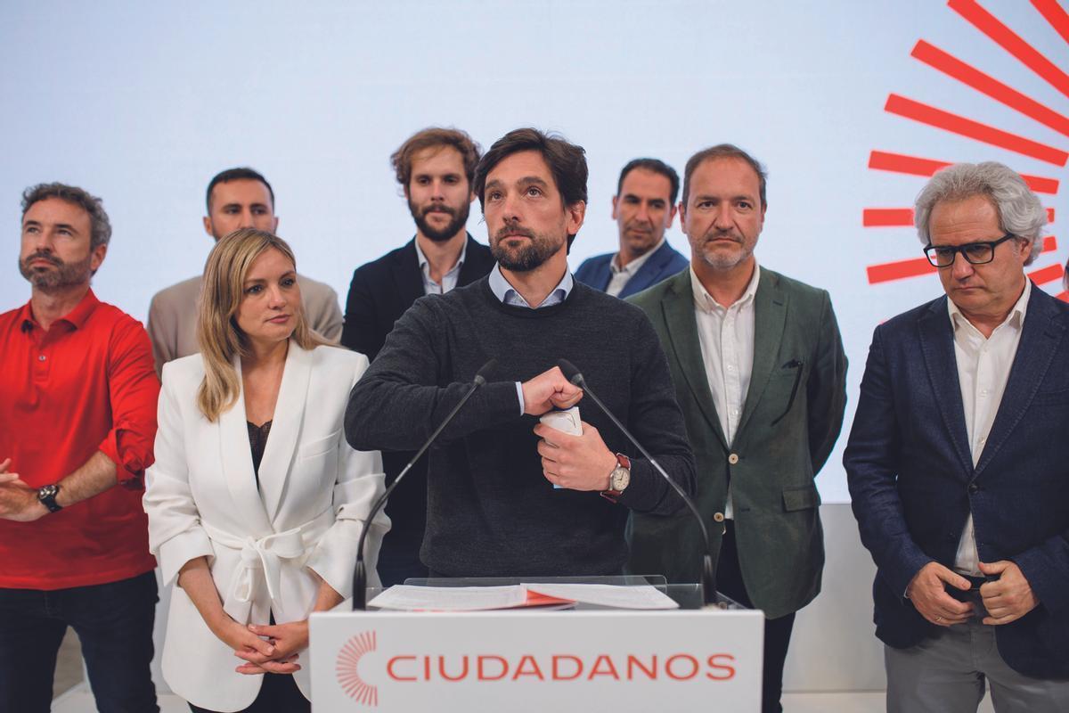 La dirección de Ciudadanos el día que anunció que no concurriría a las elecciones del 23J.